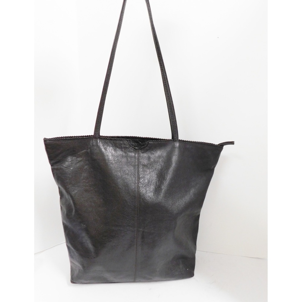 Latico Gemma Tote Bag Brown Soft Leather Scalloped Floral Lining Lightweight